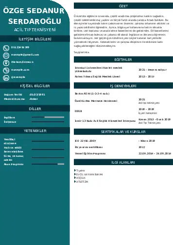 Acil Tıp Teknisyeni CV Örnekleri cv indir